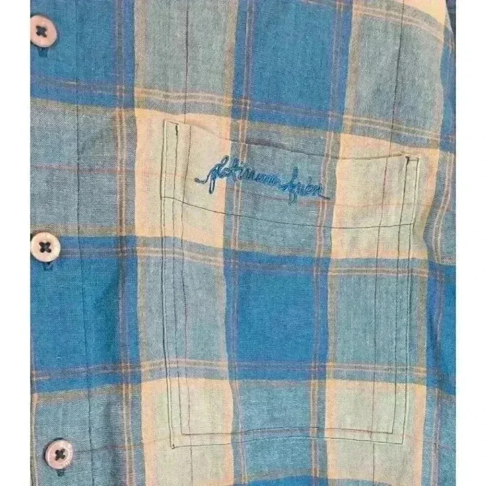 Fubu‎ Platinum Mens Blue Plaid Short Sleeve, Size L